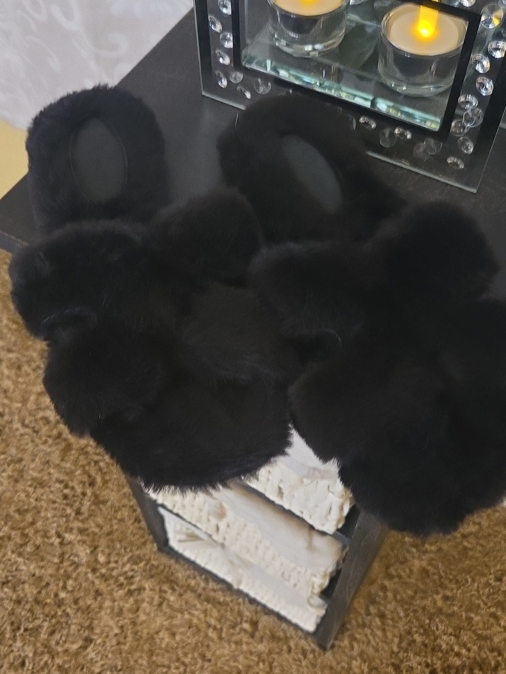 👡👡💗Black Faux Fur Slide Slippers